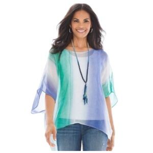 Chicos Watercolors Artsy Loghyweight Sheer Poncho Tunic 100% Cotton Art Shirt